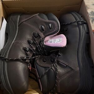Avenger Women's Black Work Boots with Pink Accent